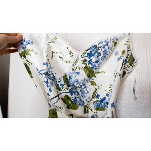 REFORMATION 'Keiryn' Linen Maxi Dress in Riviera Blue White Print US 12 NWT $278 - Picture 12 of 16